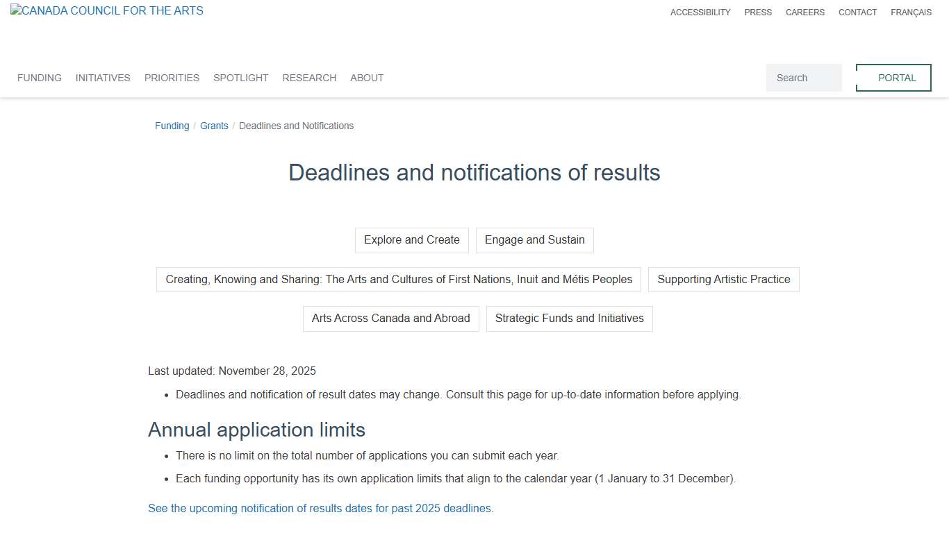 Deadlines and Notifications Canada Council for the Arts