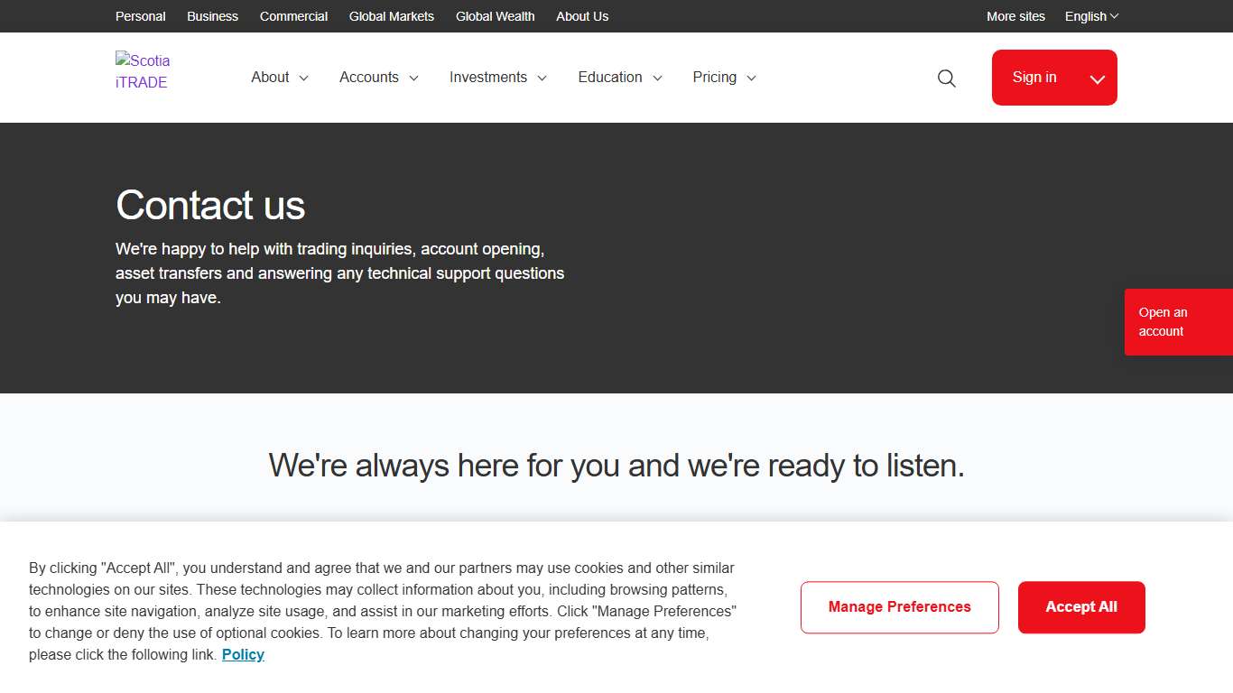 Contact us - customer support Scotia iTRADE